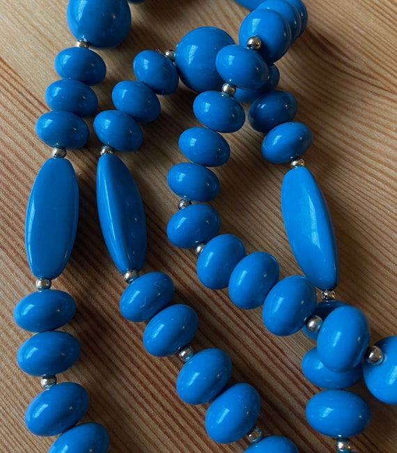 60's Blue Beads,30" Necklace,Chunky Blue Necklace… - image 2