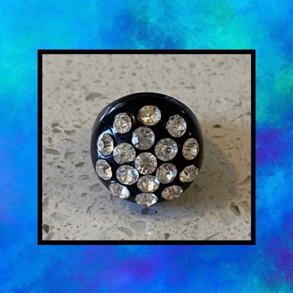Vintage Black Lucite Rhinestone Bubble Ring, Size… - image 1