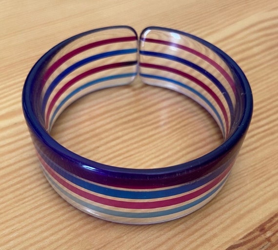 Striped Lucite Bangle,Blue Striped Bangle,Purple … - image 9