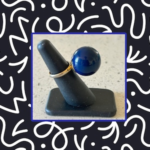 1960s Navy Blue Lucite Ball Ring, Ultra Mod Adjustable Band, Vintage Statement Jewelry
