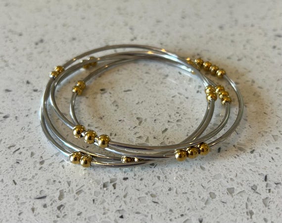 Vintage Silver Interlocking Bangles with Gold Bal… - image 6