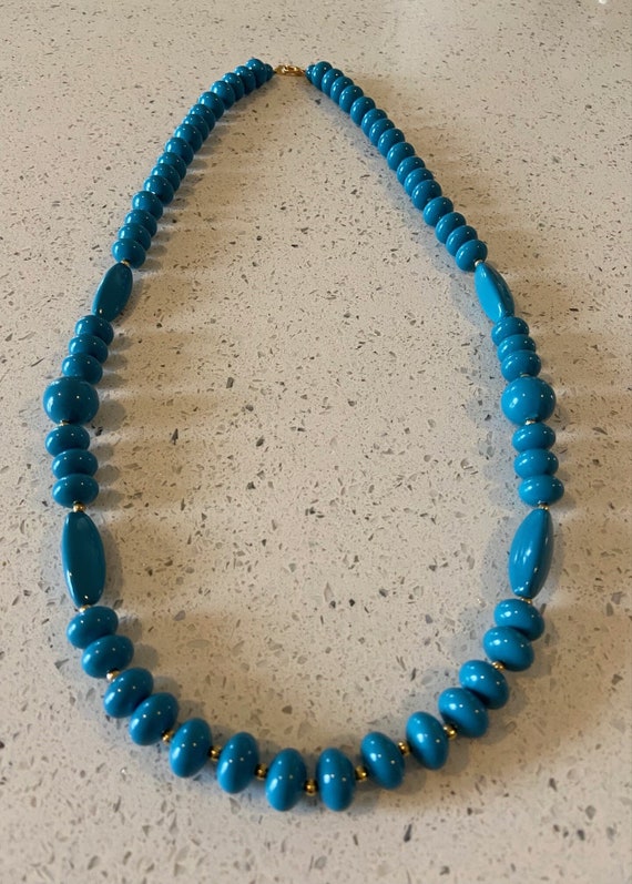 60's Blue Beads,30" Necklace,Chunky Blue Necklace… - image 4