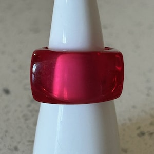 Clear Red Ring,Ruby Red Ring,Mod Red Ring,Size 7 1/2 Lucite Ring,Birthday Gift, Valentine Gift