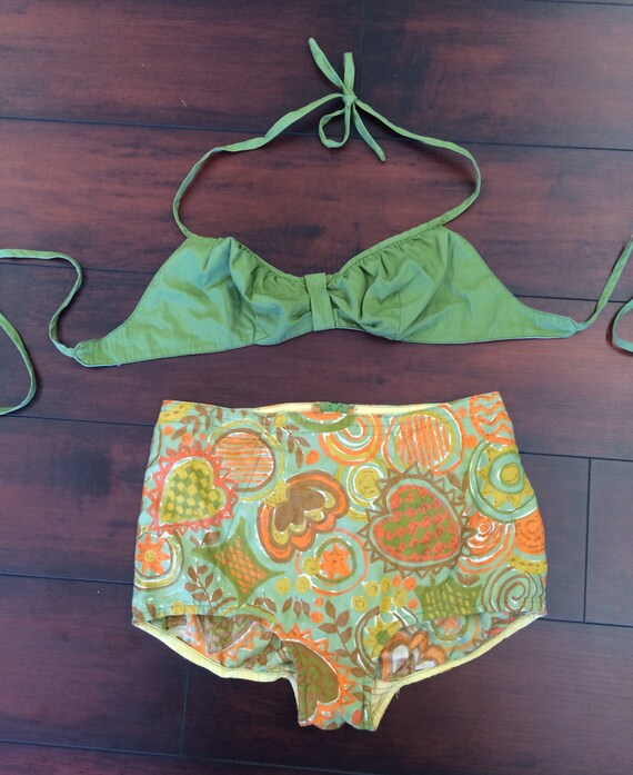 Mod Bikini, Vintage Bathing Suit, Orange Bikini, G
