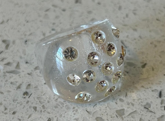 Vintage Rhinestone Lucite Statement Ring, Size 8 … - image 2
