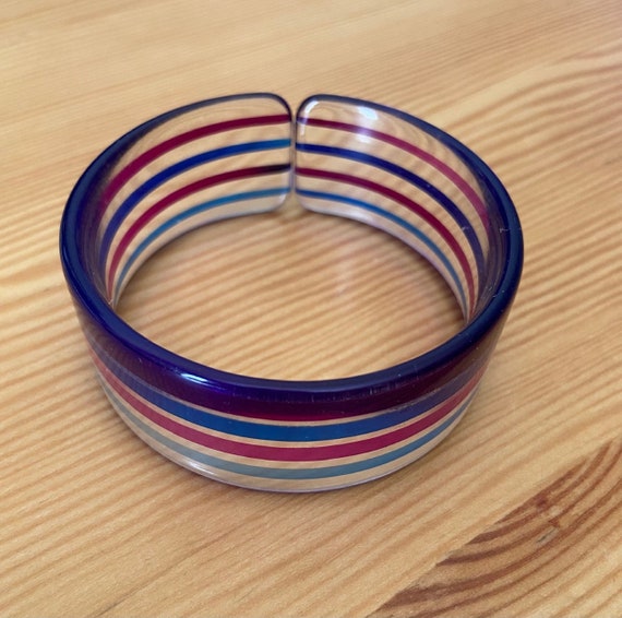 Striped Lucite Bangle,Blue Striped Bangle,Purple … - image 7