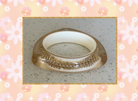 Gold Chain Bangle,Clear Lucite Bangle,Clear Trian… - image 9