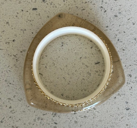 Gold Chain Bangle,Clear Lucite Bangle,Clear Trian… - image 2