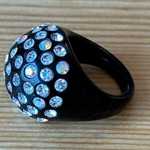 Black Bubble Ring,Rhinestone Ring,Black Lucite Ring,Black Prom Ring,Birthday Gift,Anniversary Ring