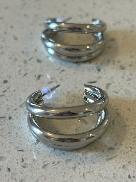 Silver Tube Earrings,1960's Hoops, Birthday Gift,… - image 7