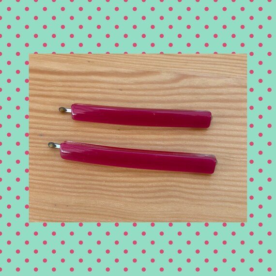 Red Lucite Hair Pins, Ruby Red Bobby Pins, 1980's