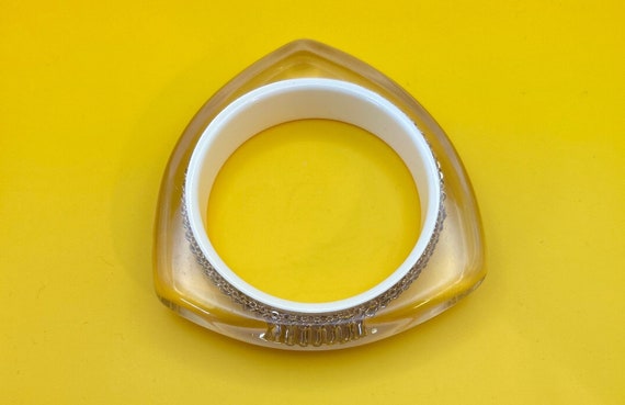 Gold Chain Bangle,Clear Lucite Bangle,Clear Trian… - image 7