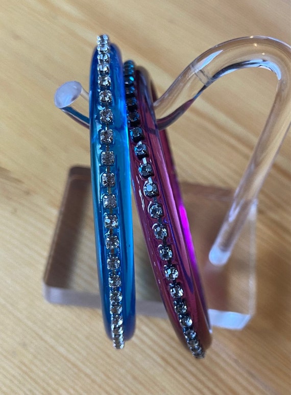 Lucite Rhinestone Bangle Set: Berry Purple & Turq… - image 8