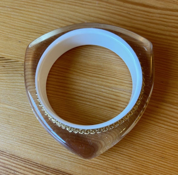 Gold Chain Bangle,Clear Lucite Bangle,Clear Trian… - image 8
