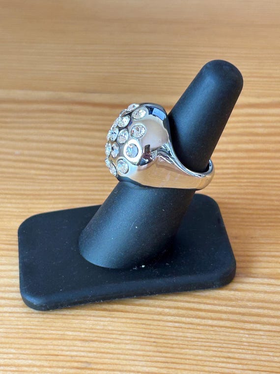Vintage Chrome Lucite Rhinestone Bubble Ring, Siz… - image 9