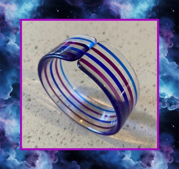 Striped Lucite Bangle,Blue Striped Bangle,Purple … - image 1