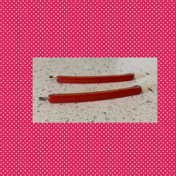 Barrettes NOS Lot of 144 Vintage 1980’s Red Pearlized Celluloid Bobby Pins 