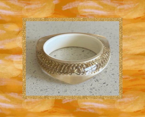 Gold Chain Bangle,Clear Lucite Bangle,Clear Trian… - image 1