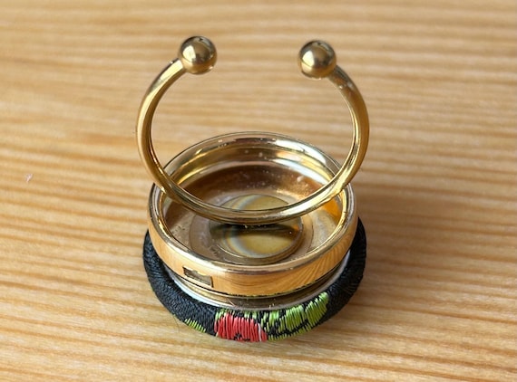 Black Silk Flower Button Ring, Needlepoint Floral… - image 4