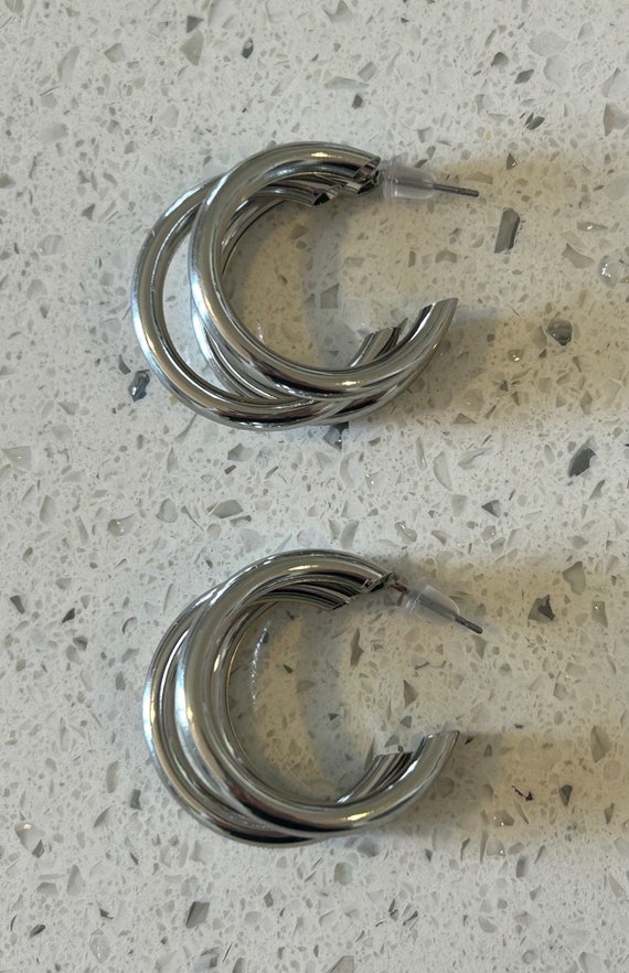 Silver Tube Earrings,1960's Hoops, Birthday Gift,… - image 6