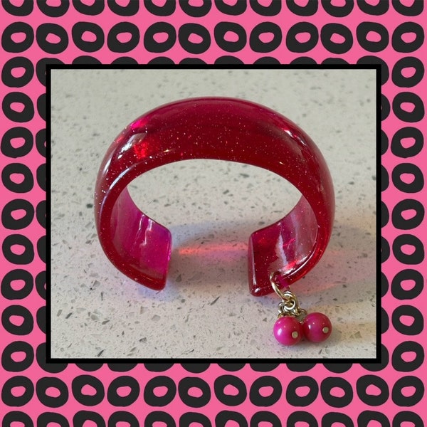 RARE Pink Glitter Cuff,1960's Pink Cuff,Mod Charm Bracelet, Birthday Gift, Valentine Gift