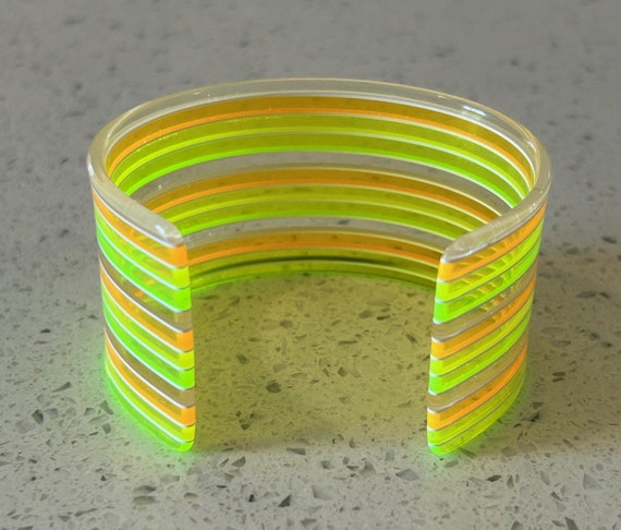 Striped Mod Cuff,Neon 1960's Cuff,Green Neon Cuff… - image 4
