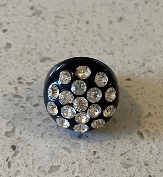 Vintage Black Lucite Rhinestone Bubble Ring, Size… - image 2