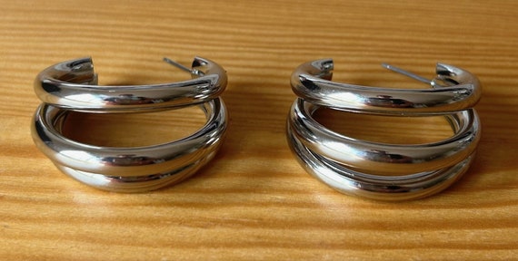 Silver Tube Earrings,1960's Hoops, Birthday Gift,… - image 3