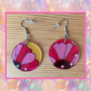 Pink Acrylic Flower Earrings, Silver French Wires, 90s Vintage