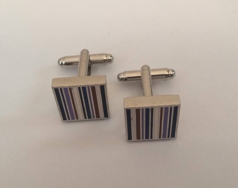 Striped Cuffs Best Man Gift Colorful Mod Cuff Links Square Silver Cuff Links Striped Cuff Links Father/'s Day Gift Silver Cuff Links