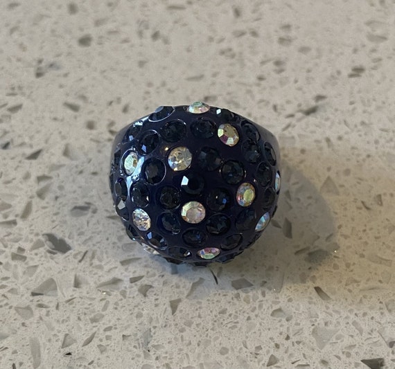 Blue Lucite Bubble Ring: Vintage Rhinestone Cockt… - image 10