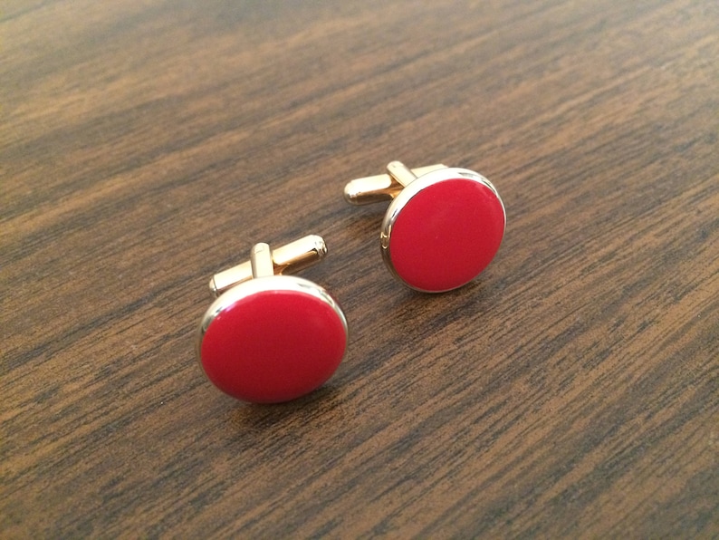 Gold Cuff Links Round Red Cuff Links Red Enamel Cuff Links Red Cuff Links Father/'s Day Gift Prom Cuff Links Vintage Cuff Links