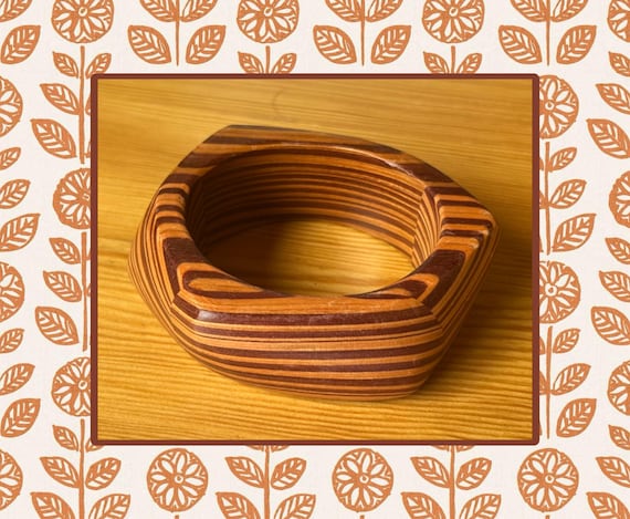 Warm Brown Wood Bangle,Striped Wood Bangle,Wood Stacking Bangle