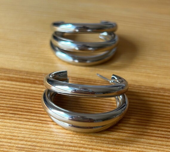 Silver Tube Earrings,1960's Hoops, Birthday Gift,… - image 9