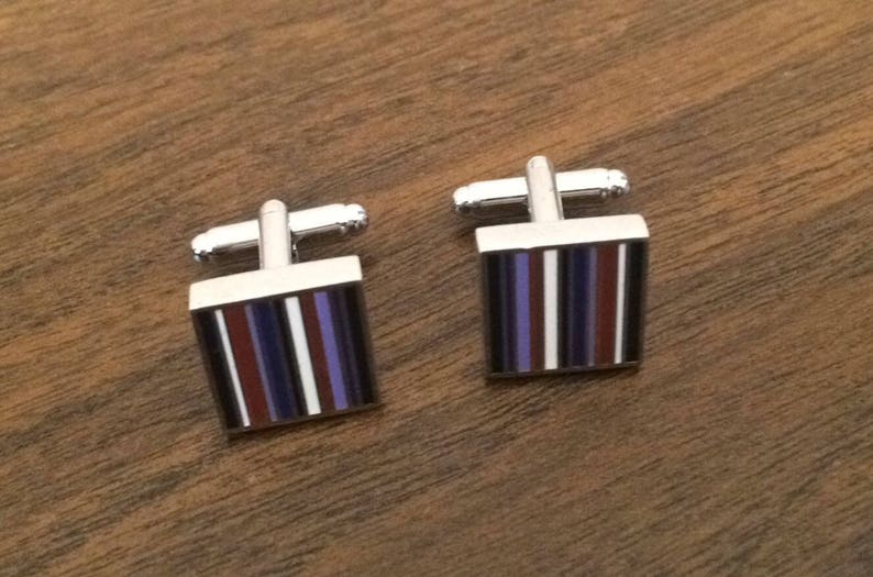 Striped Cuffs Best Man Gift Colorful Mod Cuff Links Square Silver Cuff Links Striped Cuff Links Father/'s Day Gift Silver Cuff Links