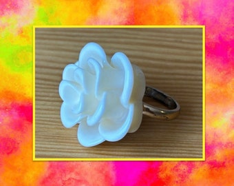 Chunky Flower Ring,Size 5 Flower Ring,White Rose Ring,Birthday Gift,Mother's Day Gift