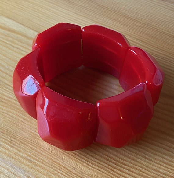 Red Lucite Bracelet,Lucite Stretch Bracelet,Gift … - image 3