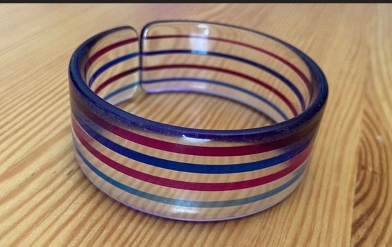 Striped Lucite Bangle,Blue Striped Bangle,Purple … - image 8