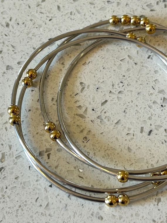 Vintage Silver Interlocking Bangles with Gold Bal… - image 7