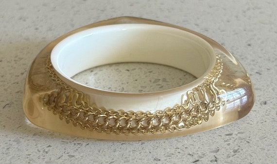 Gold Chain Bangle,Clear Lucite Bangle,Clear Trian… - image 4