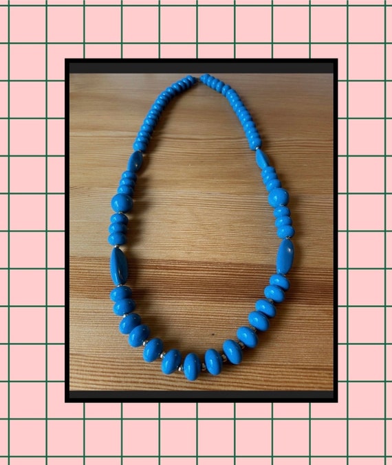 60's Blue Beads,30" Necklace,Chunky Blue Necklace… - image 1