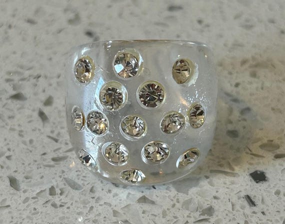 Vintage Rhinestone Lucite Statement Ring, Size 8 … - image 8