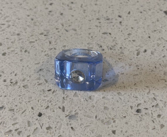 Blue Lucite Ring, Lucite Rhinestone Ring, Mod Blue