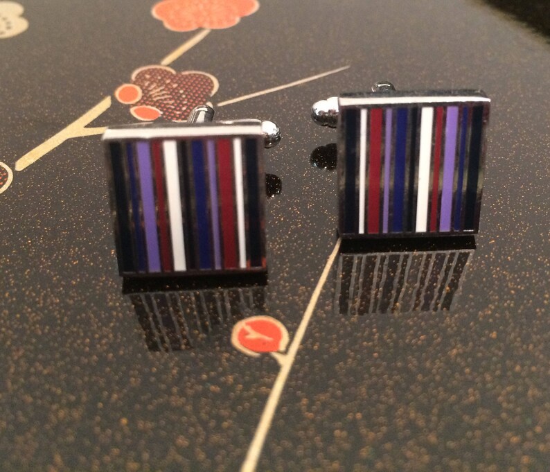 Striped Cuffs Best Man Gift Colorful Mod Cuff Links Square Silver Cuff Links Striped Cuff Links Father/'s Day Gift Silver Cuff Links