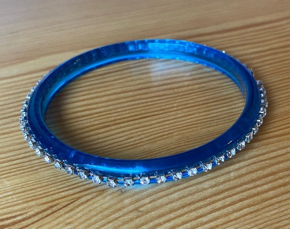 Lucite Rhinestone Bangle Set: Berry Purple & Turq… - image 10