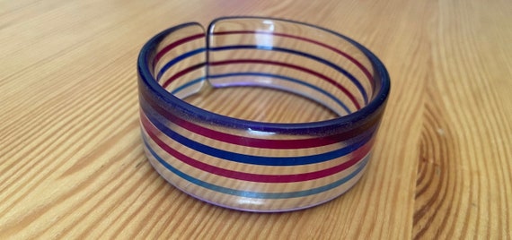 Striped Lucite Bangle,Blue Striped Bangle,Purple … - image 4