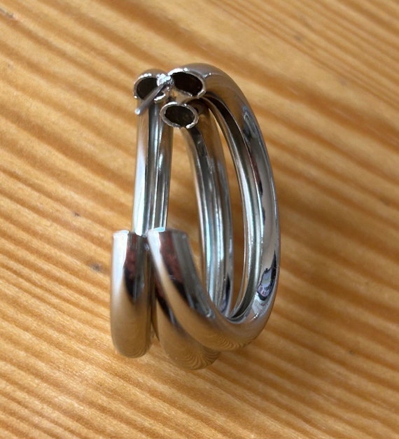 Silver Tube Earrings,1960's Hoops, Birthday Gift,… - image 4