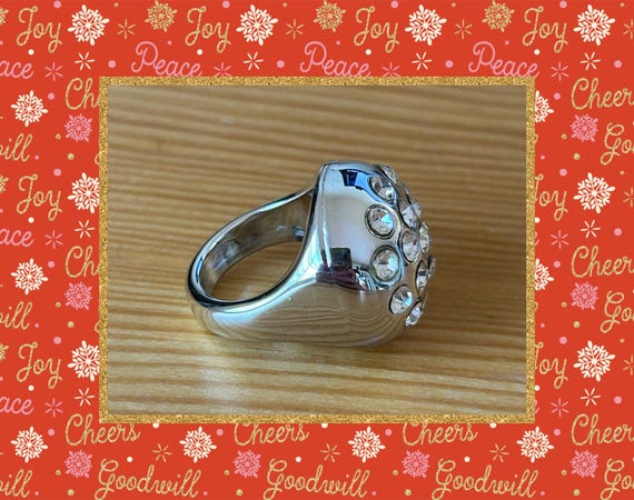 Vintage Chrome Lucite Rhinestone Bubble Ring, Siz… - image 1