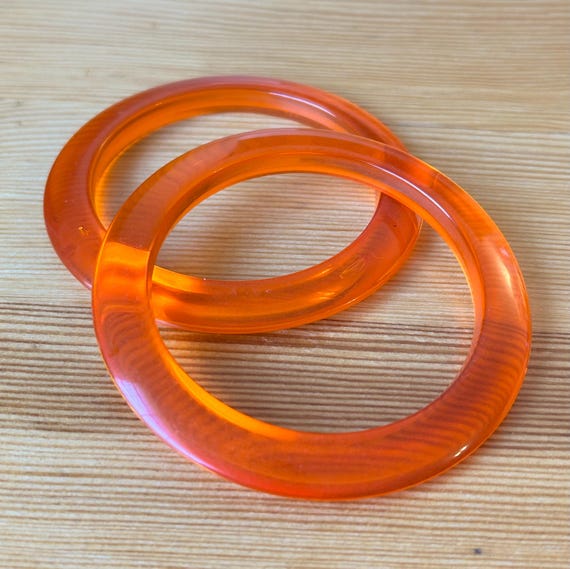 Clear Orange Bangles,Large Orange Hoops,1960’s Lu… - image 2