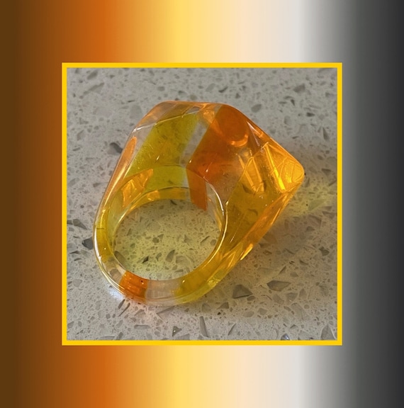 Striped Lucite Ring,Size 5 Lucite Ring, Yellow Luc